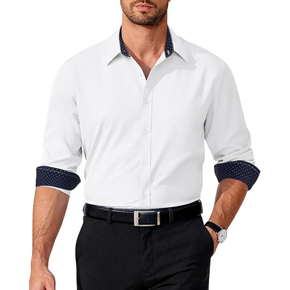 imageCOOFANDY Mens Rose Shiny Shirt Luxury Flowered Printed Button Down ShirtWhite Solid 4