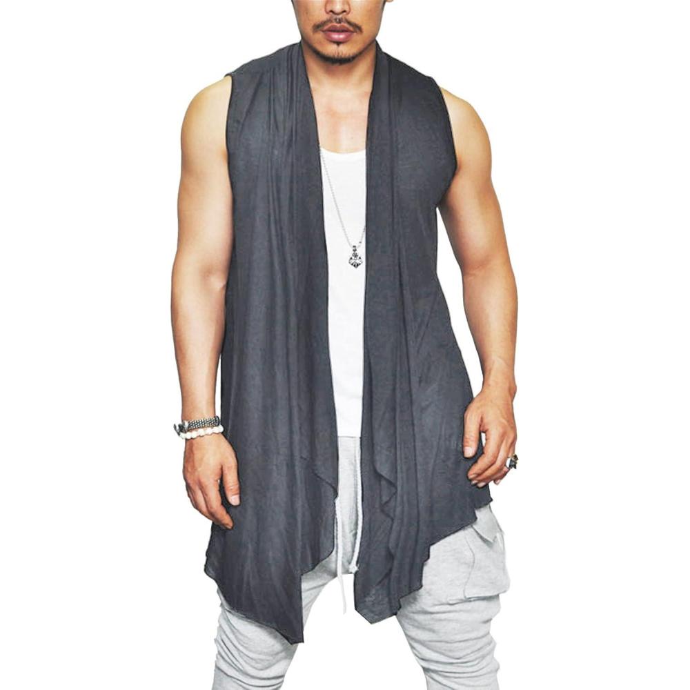 imageCOOFANDY Mens Ruffle Shawl Collar Cardigan Sleeveless Open Front Sleeveless Kimono VestDark Gray