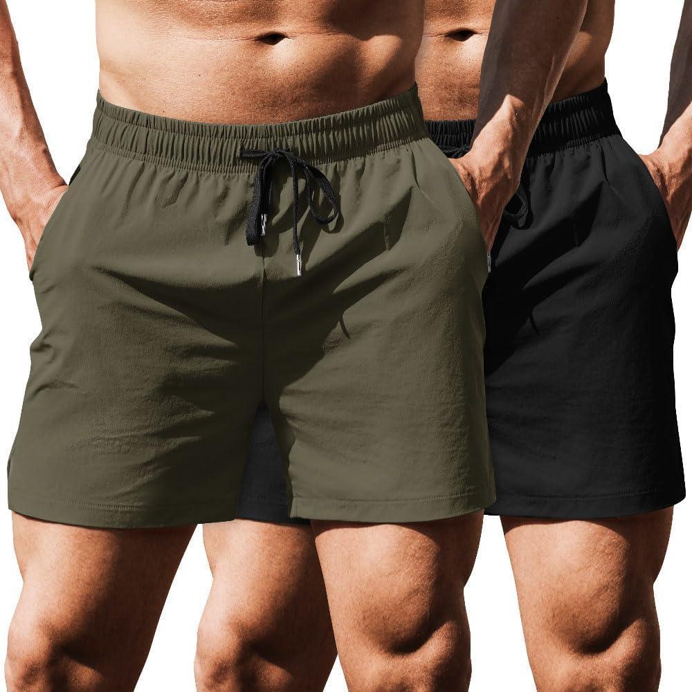imageCOOFANDY Mens Running Athletic Shorts 5 Inch 2 Pack Gym Workout Shorts Fitted Exercise Hiking Shorts with Zipper Pocket01army GreenBlack