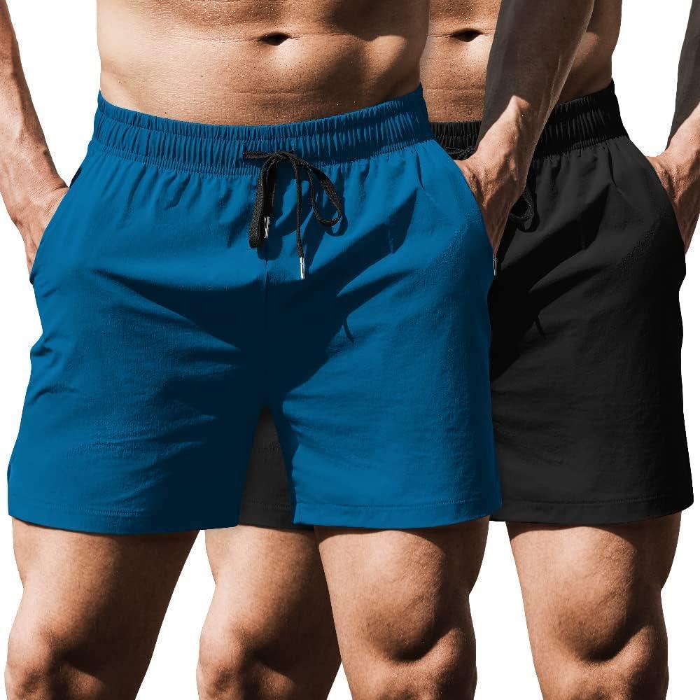 imageCOOFANDY Mens Running Athletic Shorts 5 Inch 2 Pack Gym Workout Shorts Fitted Exercise Hiking Shorts with Zipper PocketBlackBlue