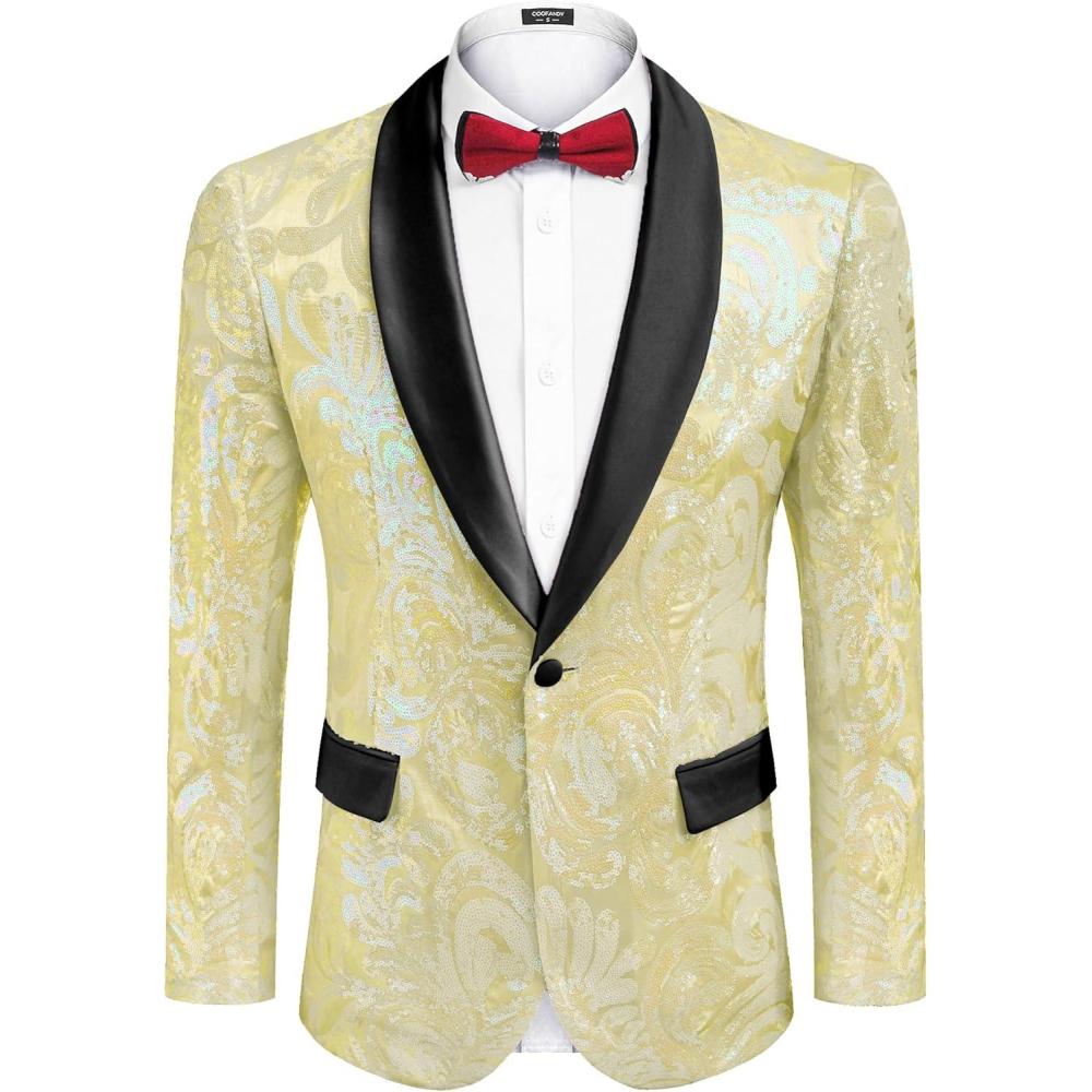 imageCOOFANDY Mens Sequin Blazer Sparkly Glitter Jacket Shiny Floral Suit Jacket Stylish Party Wedding Banquet Prom TuxedoChampagne