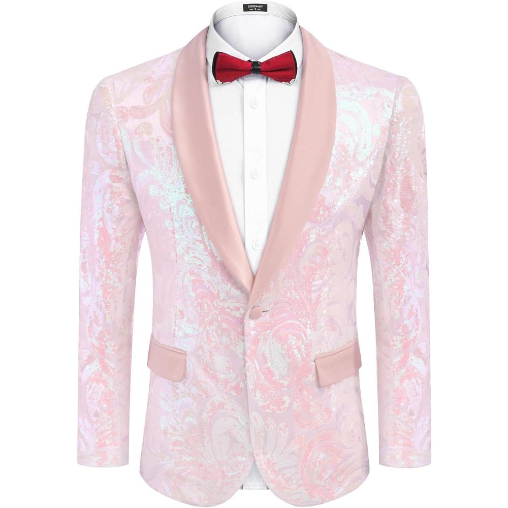 imageCOOFANDY Mens Sequin Blazer Sparkly Glitter Jacket Shiny Floral Suit Jacket Stylish Party Wedding Banquet Prom TuxedoPink