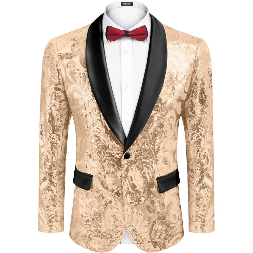 imageCOOFANDY Mens Sequin Blazer Sparkly Glitter Jacket Shiny Floral Suit Jacket Stylish Party Wedding Banquet Prom TuxedoRose Gold
