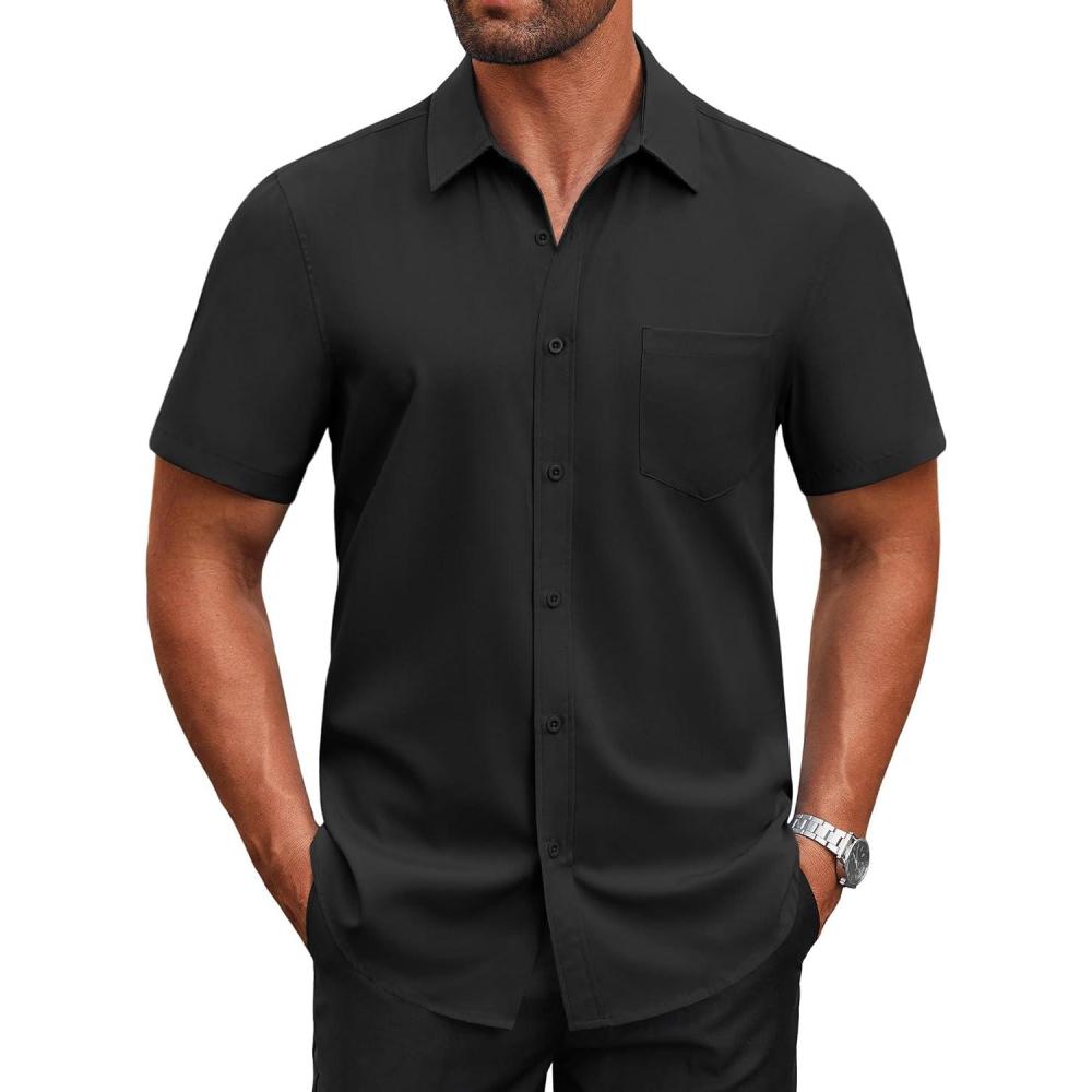 imageCOOFANDY Mens Short Sleeve Button Down Shirts Casual Dress Shirts for Men Untucked Shirt with PocketBlack
