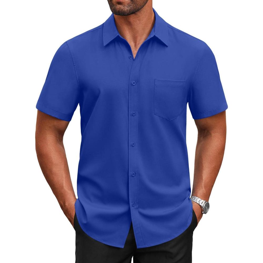 imageCOOFANDY Mens Short Sleeve Button Down Shirts Casual Dress Shirts for Men Untucked Shirt with PocketBrilliant Blue