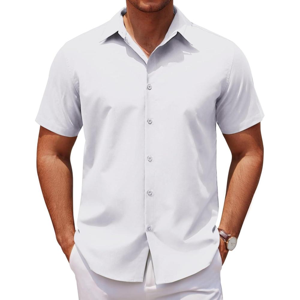 imageCOOFANDY Mens Short Sleeve Button Down Shirts Casual Summer Dress Untucked ShirtsAwhite