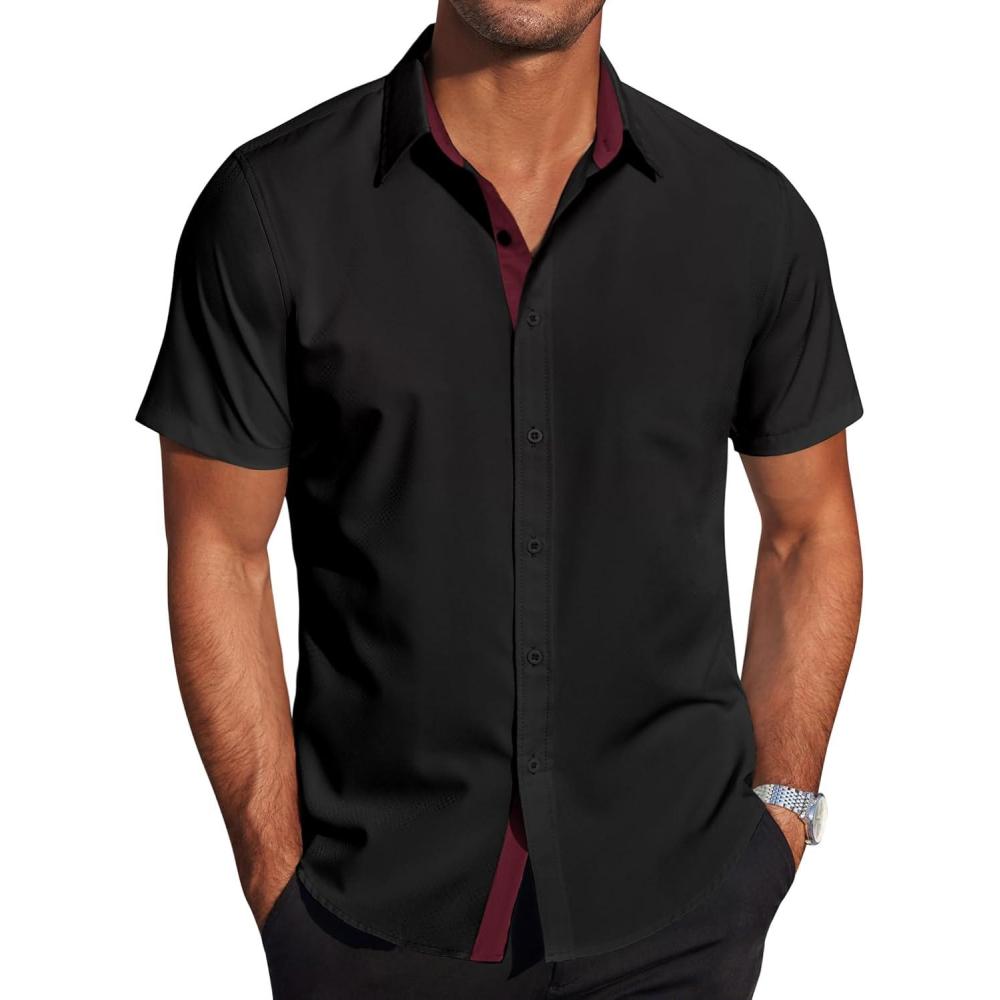 imageCOOFANDY Mens Short Sleeve Button Down Shirts Casual Summer Dress Untucked ShirtsBlack