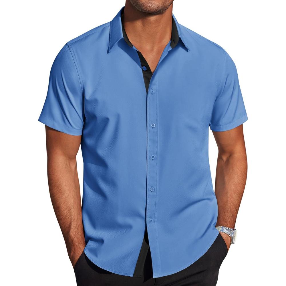 imageCOOFANDY Mens Short Sleeve Button Down Shirts Casual Summer Dress Untucked ShirtsBlue