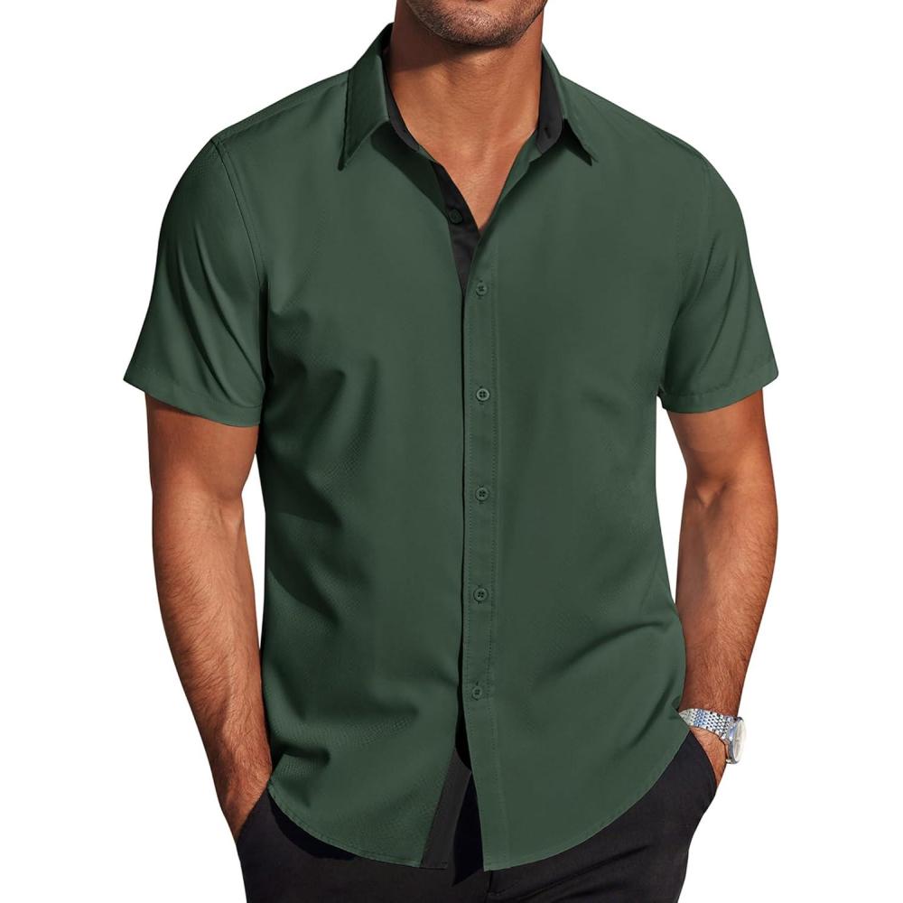 imageCOOFANDY Mens Short Sleeve Button Down Shirts Casual Summer Dress Untucked ShirtsBright Green