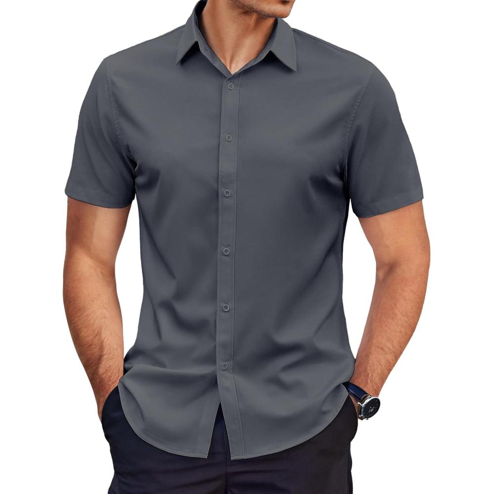 imageCOOFANDY Mens Short Sleeve Button Down Shirts Casual Summer Dress Untucked ShirtsGray