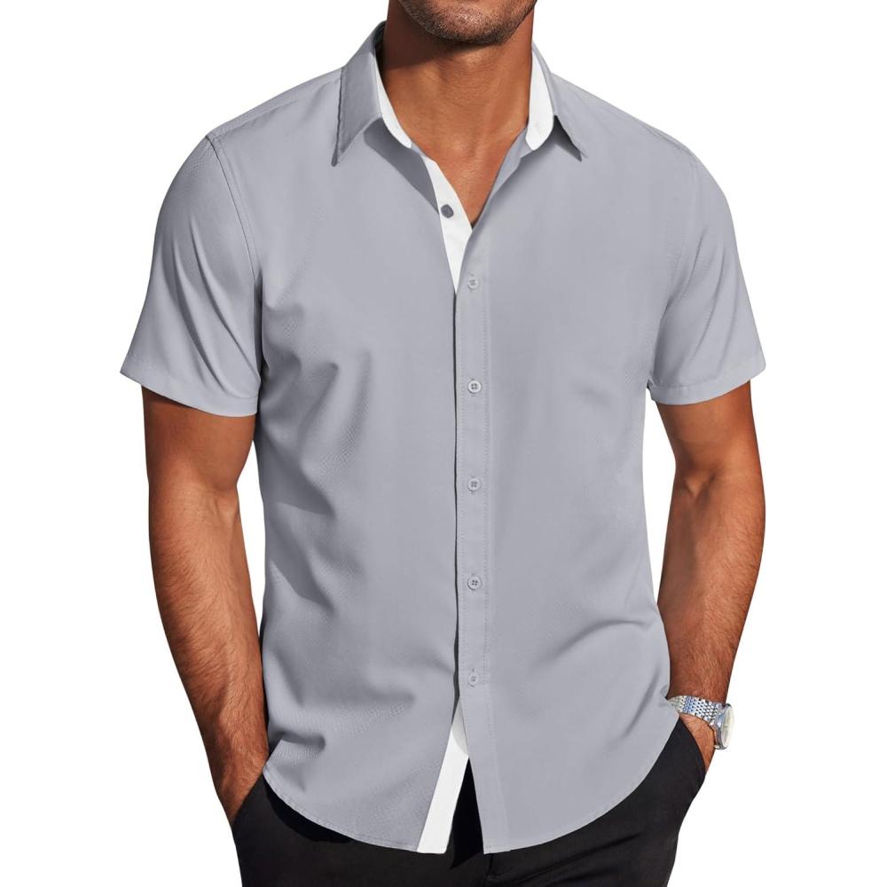 imageCOOFANDY Mens Short Sleeve Button Down Shirts Casual Summer Dress Untucked ShirtsLight Grey