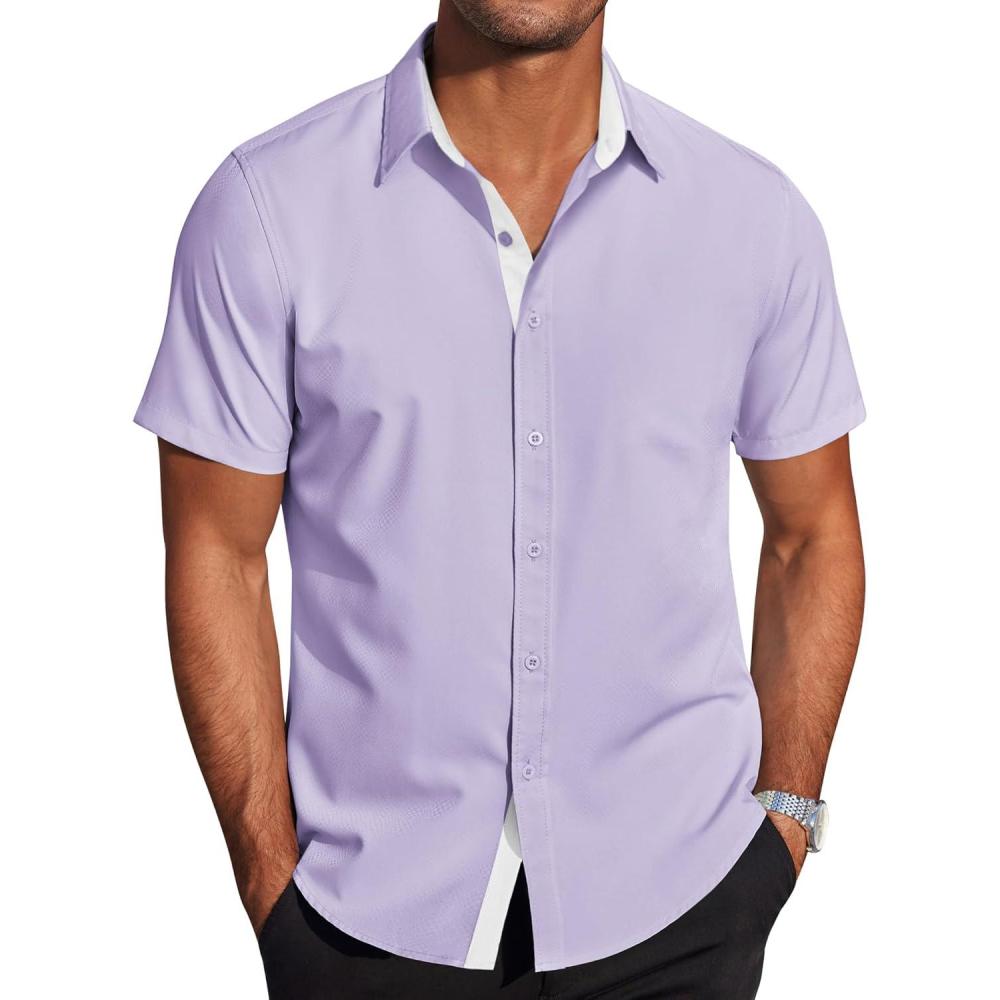 imageCOOFANDY Mens Short Sleeve Button Down Shirts Casual Summer Dress Untucked ShirtsLilac