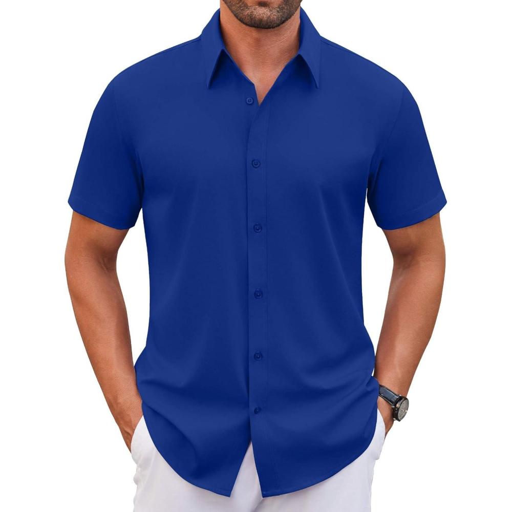 imageCOOFANDY Mens Short Sleeve Button Down Shirts Casual Summer Dress Untucked ShirtsRoyal Azure
