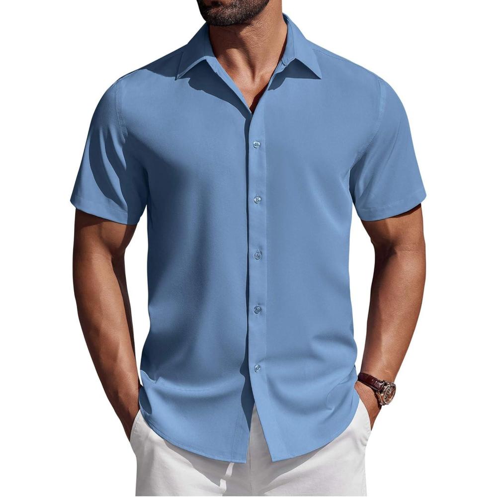 imageCOOFANDY Mens Short Sleeve Button Down Shirts Casual Summer Shirt Untucked Dress ShirtsCaptain Blue