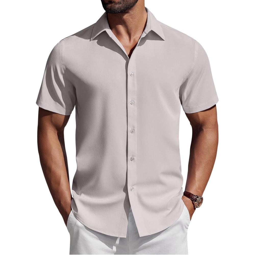 imageCOOFANDY Mens Short Sleeve Button Down Shirts Casual Summer Shirt Untucked Dress ShirtsLight Gray