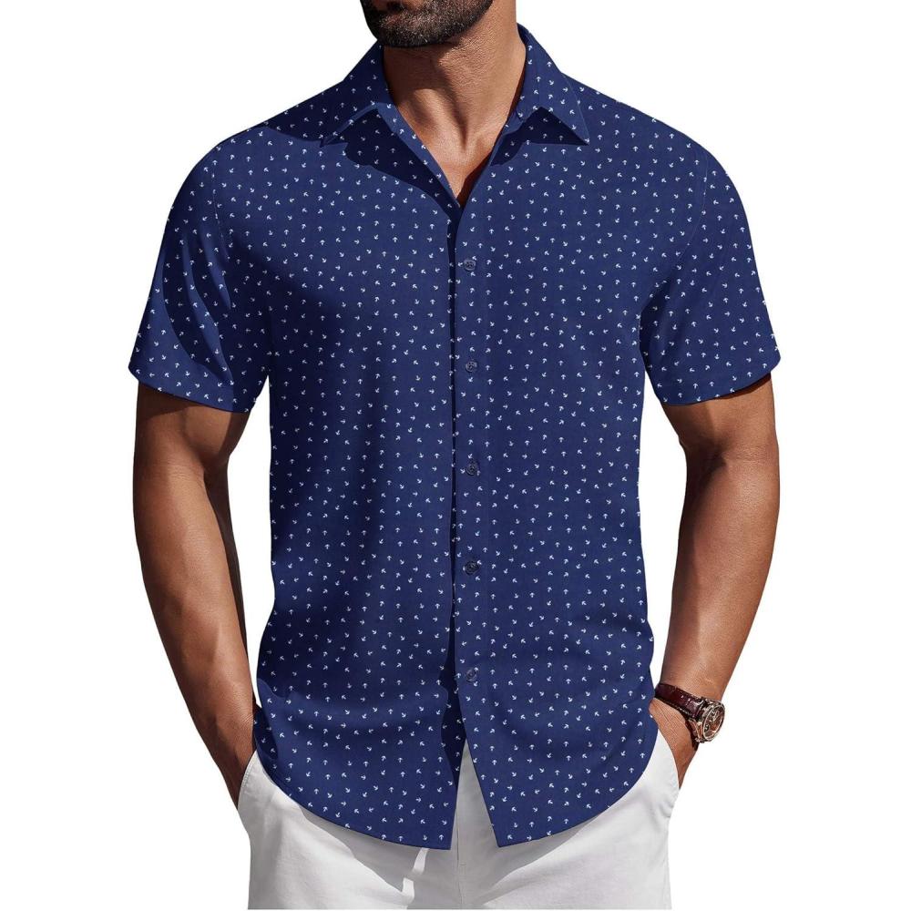imageCOOFANDY Mens Short Sleeve Button Down Shirts Casual Summer Shirt Untucked Dress ShirtsNavy Blueanchor