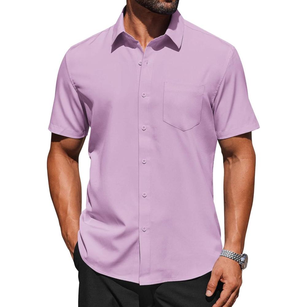imageCOOFANDY Mens Short Sleeve Button Down Shirts Lightweight Stain Shield Business Casual Dress Shirt Wrinkle FreePurple