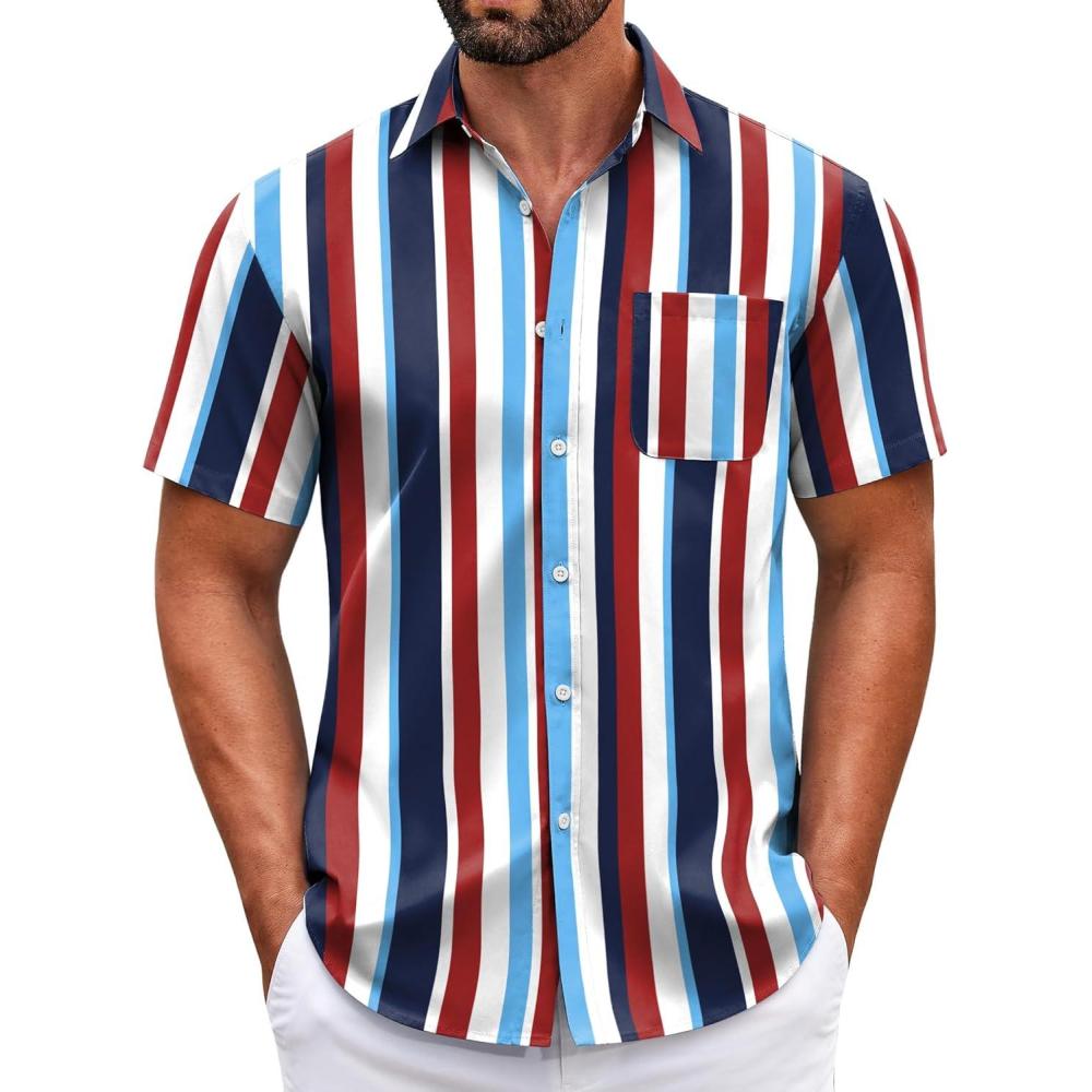 imageCOOFANDY Mens Short Sleeve Casual Button Down Shirts Summer Untucked Dress Shirts with PocketColorful Stripe