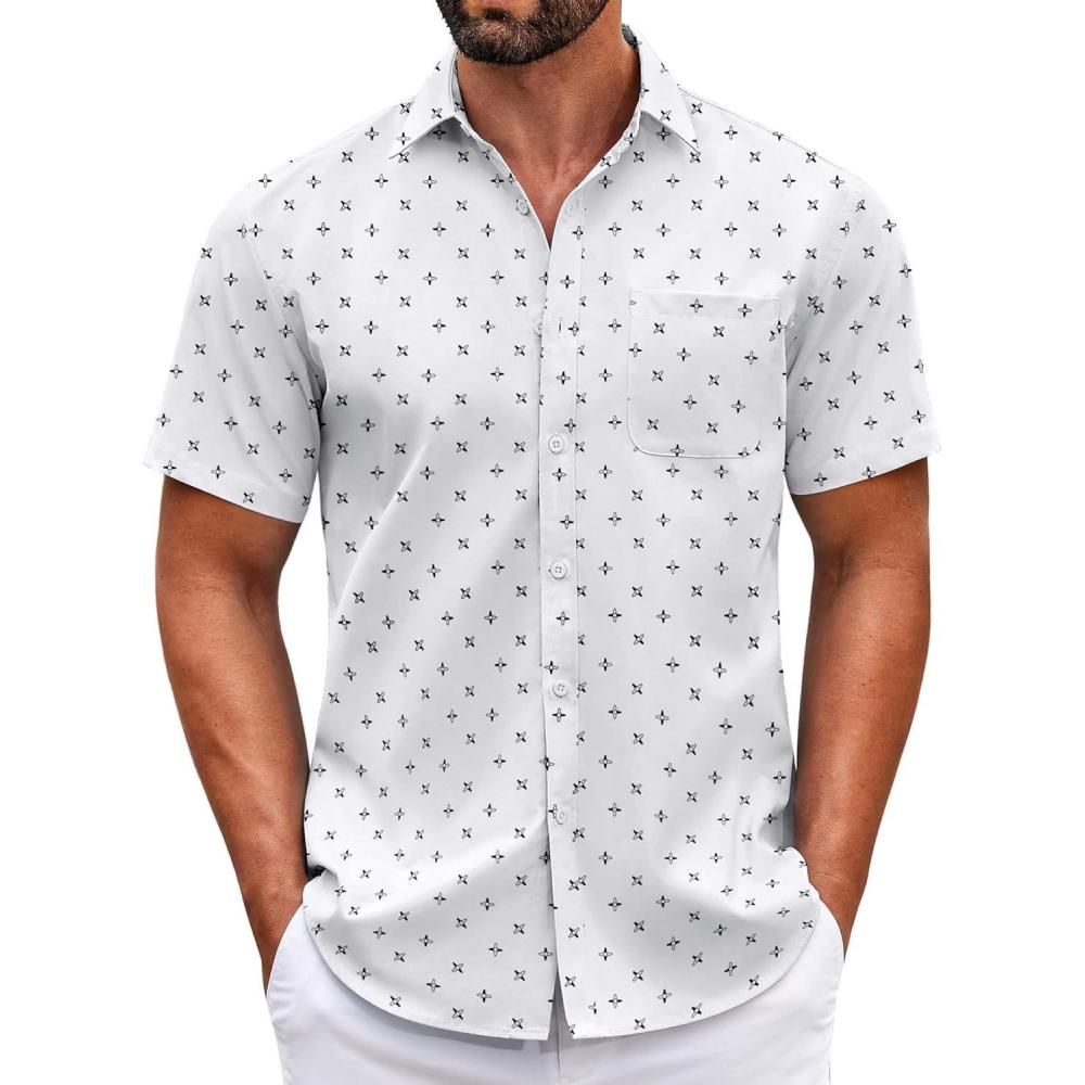 imageCOOFANDY Mens Short Sleeve Casual Button Down Shirts Summer Untucked Dress Shirts with PocketMiniature Airplane Pattern