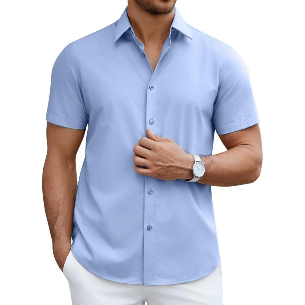 imageCOOFANDY Mens Short Sleeve Dress Shirts Casual Button Down Wrinkle Free Regular Fit Business Untucked ShirtsAngel Falls