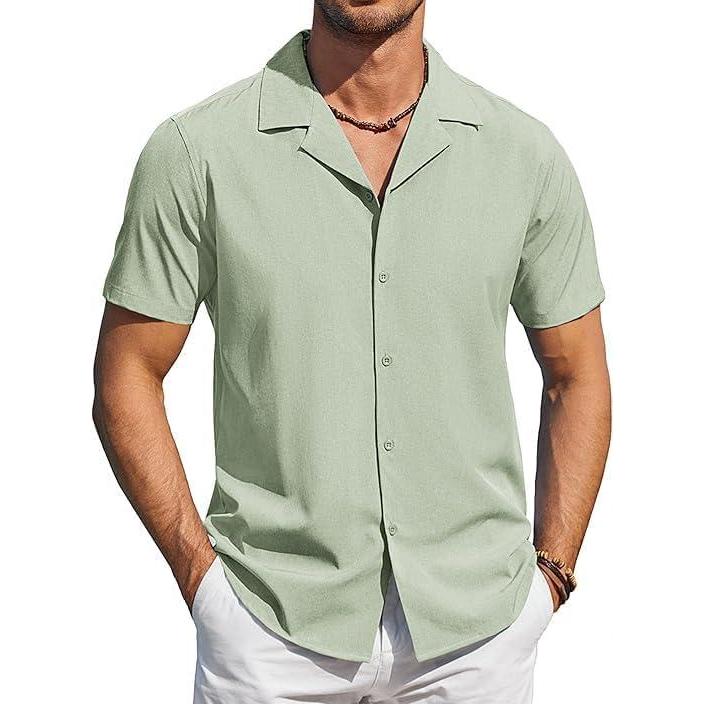 imageCOOFANDY Mens Short Sleeve Shirts Casual Button Down Shirts Cuban Textured Summer Beach ShirtsLight Green