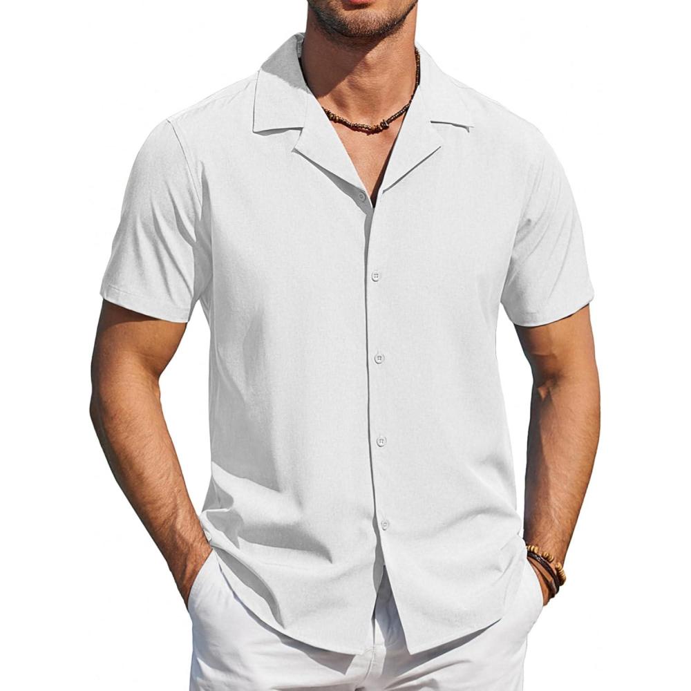 imageCOOFANDY Mens Short Sleeve Shirts Casual Button Down Shirts Cuban Textured Summer Beach ShirtsWhite