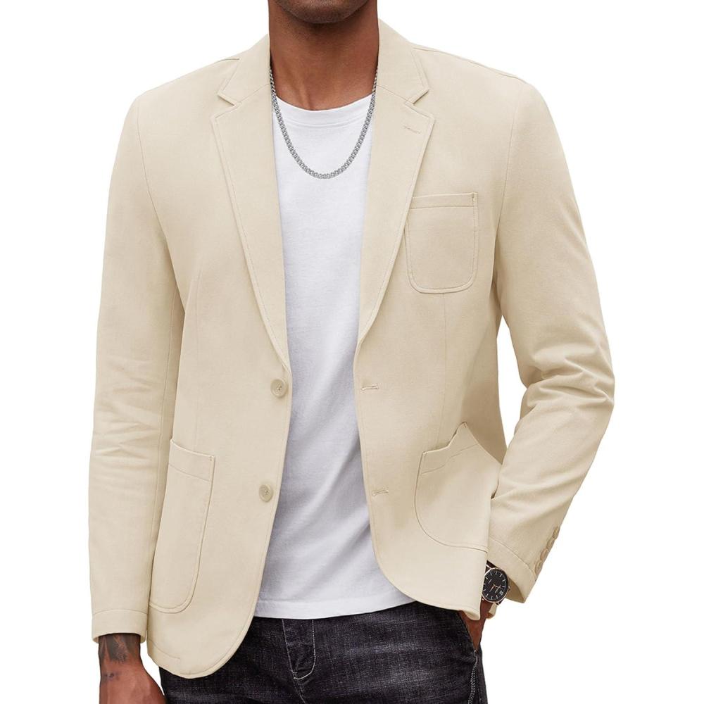 imageCOOFANDY Mens Smart Wash Blazer Regular Fit Cotton Sport Coat Casual Suit JacketBeige