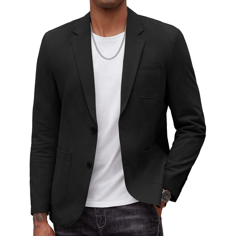 imageCOOFANDY Mens Smart Wash Blazer Regular Fit Cotton Sport Coat Casual Suit JacketBlack