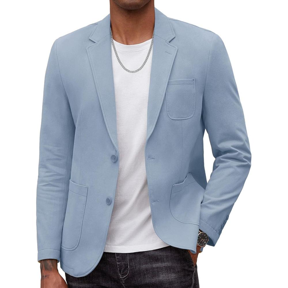imageCOOFANDY Mens Smart Wash Blazer Regular Fit Cotton Sport Coat Casual Suit JacketBlue