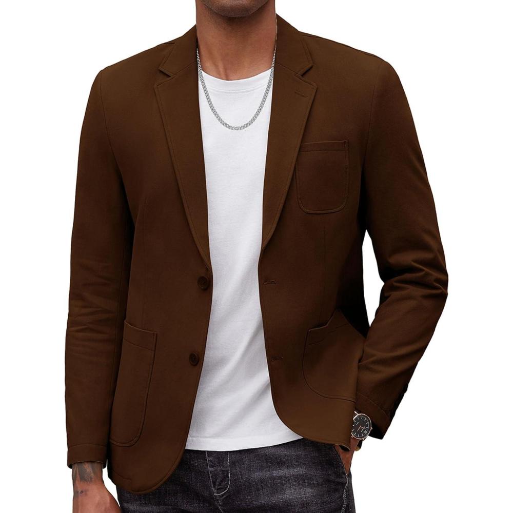 imageCOOFANDY Mens Smart Wash Blazer Regular Fit Cotton Sport Coat Casual Suit JacketBrown