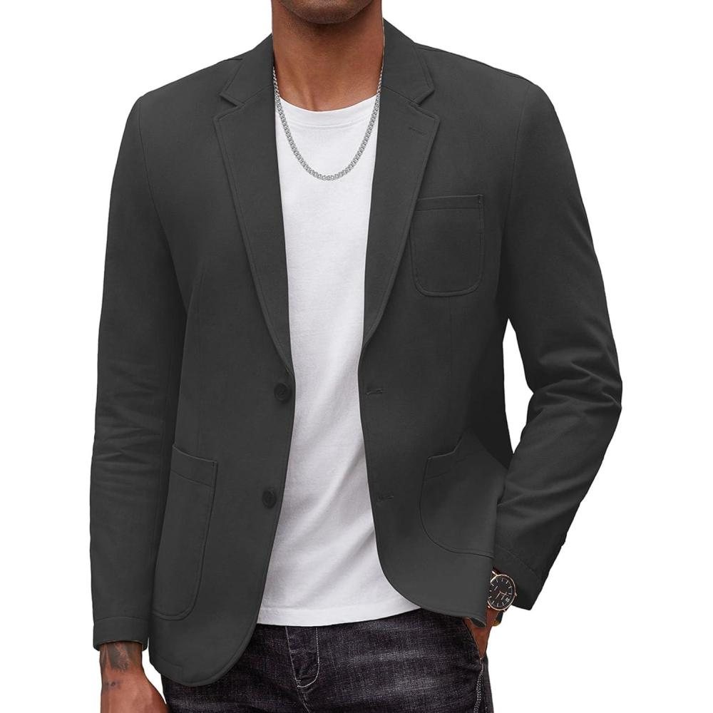imageCOOFANDY Mens Smart Wash Blazer Regular Fit Cotton Sport Coat Casual Suit JacketDark Grey