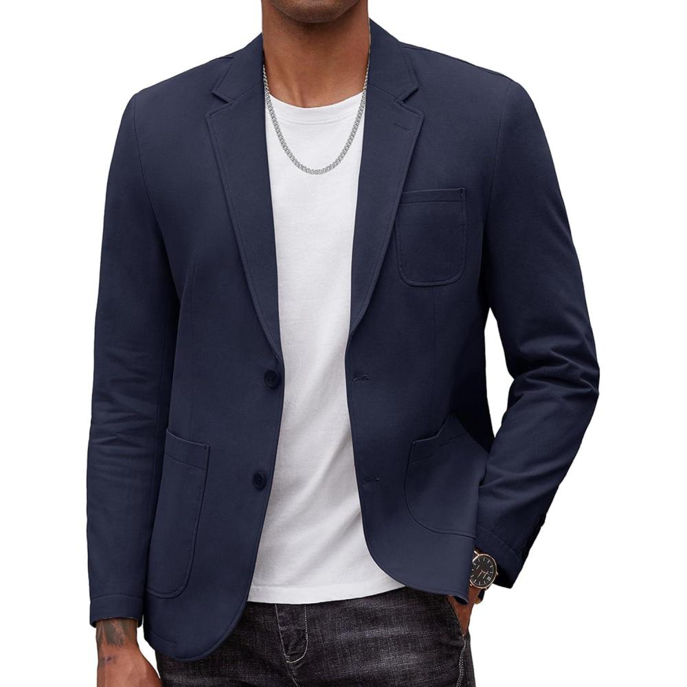 imageCOOFANDY Mens Smart Wash Blazer Regular Fit Cotton Sport Coat Casual Suit JacketNavy Blue