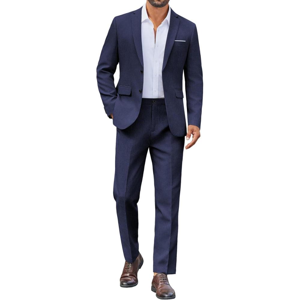 imageCOOFANDY Mens Suit 2 Piece Suit Classic Fit Two Button Blazer Jacket Pants Set Business Wedding Party Suits for MenDark Blue