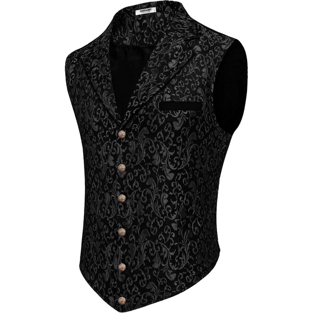 imageCOOFANDY Mens Suit Vest Paisley Floral Victorian Vests Gothic Steampunk Formal Waistcoat Tuxedo Vests with Notched LapelsBlack Filigree