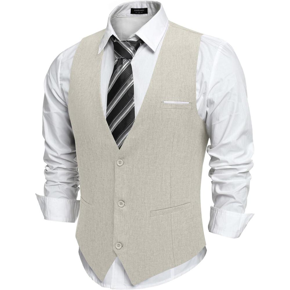 imageCOOFANDY Mens Suit Vest Slim Fit Casual Business Vests Lightweight VNeck Formal Dress Waistcoat for Wedding PromLight Grey