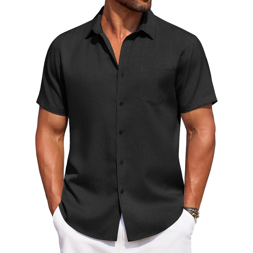 imageCOOFANDY Mens Summer Beach Vacation Shirt Casual Button Down Short Sleeve Shirt Hawaiian Tropical Resort WearBlack