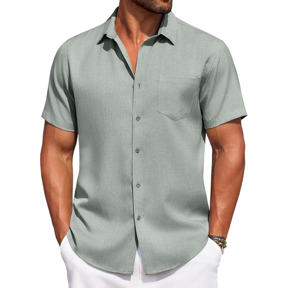 imageCOOFANDY Mens Summer Beach Vacation Shirt Casual Button Down Short Sleeve Shirt Hawaiian Tropical Resort WearGrey Green