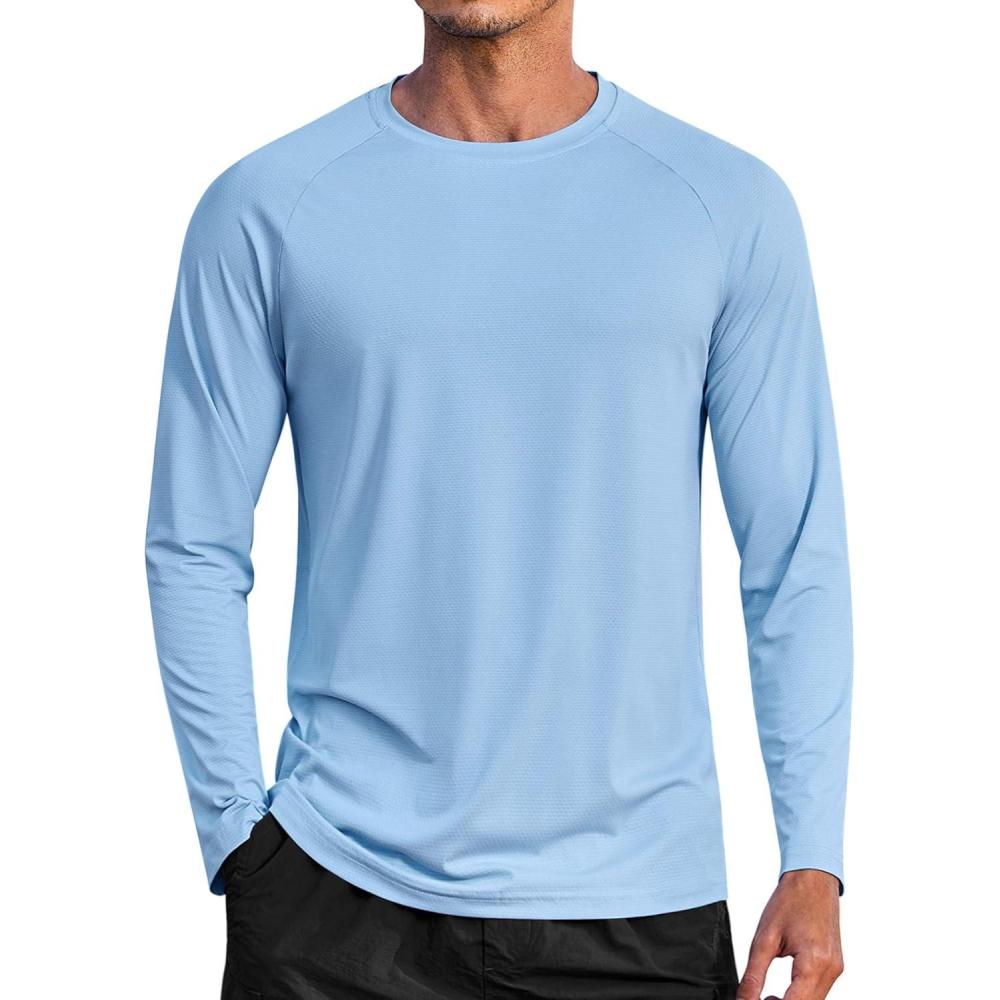 imageCOOFANDY Mens Sun Protection Shirts Long Sleeve Rash Guard Swim TShirts Lightweight Quick Dry Fishing Shirts1light Blue