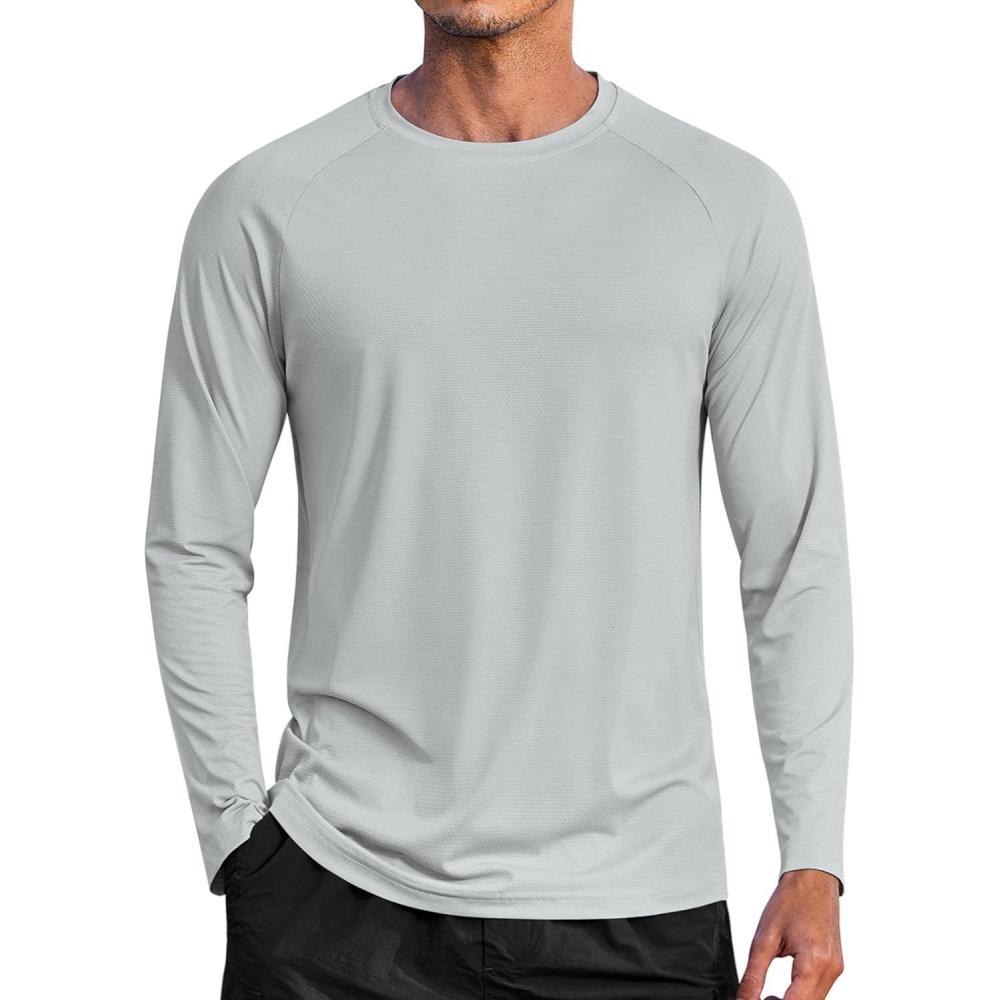 imageCOOFANDY Mens Sun Protection Shirts Long Sleeve Rash Guard Swim TShirts Lightweight Quick Dry Fishing Shirts1light Grey