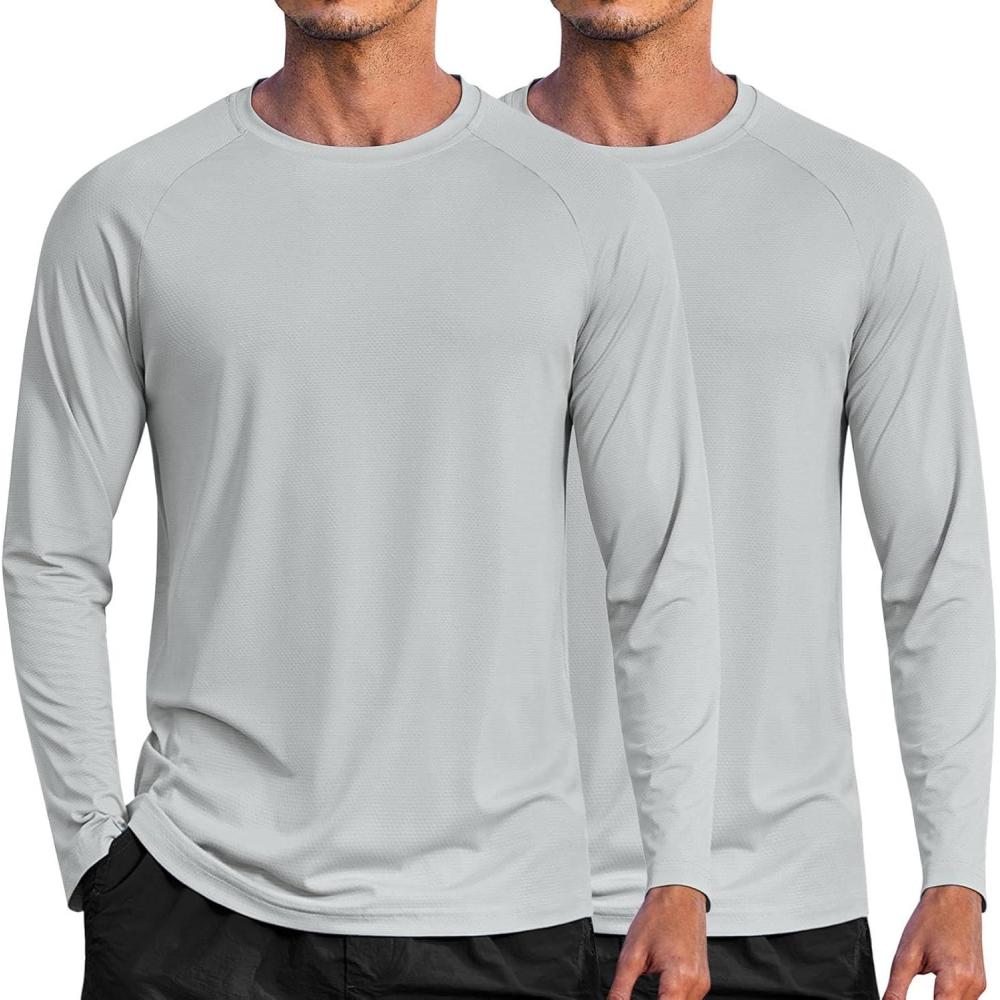 imageCOOFANDY Mens Sun Protection Shirts Long Sleeve Rash Guard Swim TShirts Lightweight Quick Dry Fishing Shirts2 Packlight Grey