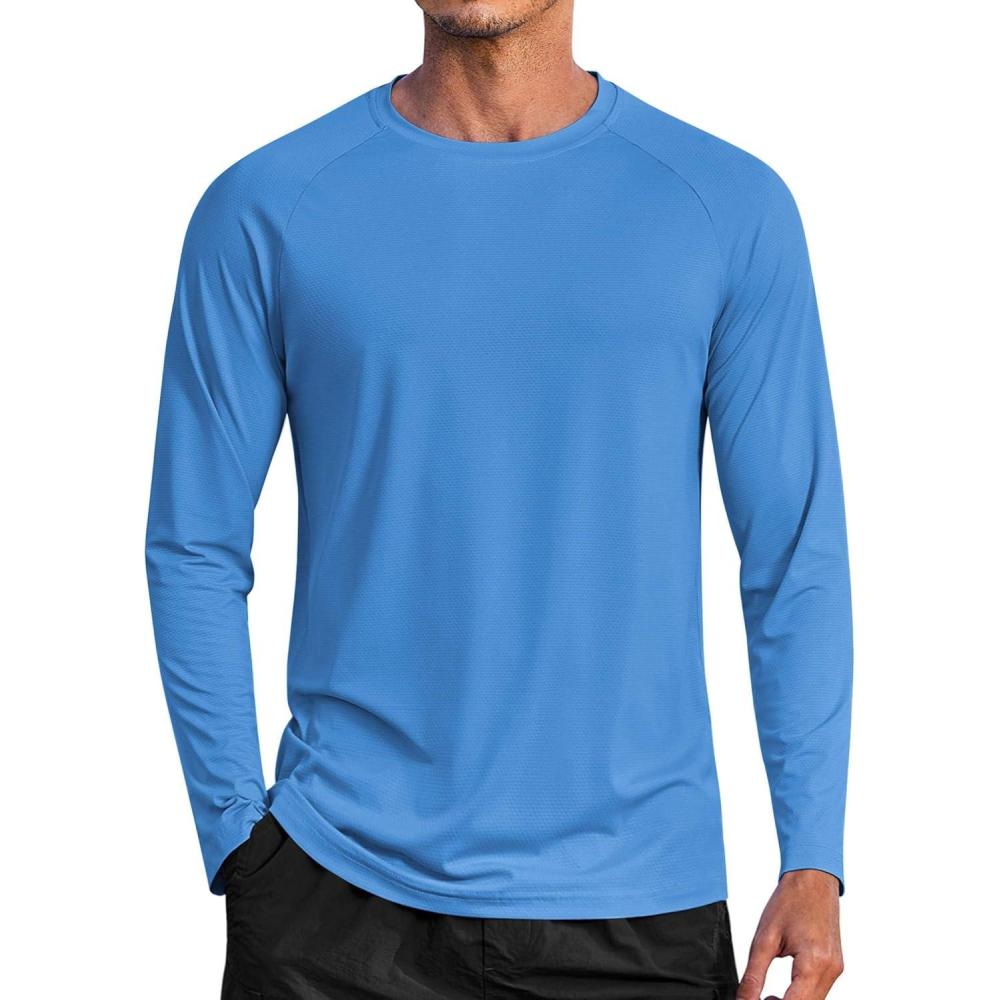 imageCOOFANDY Mens Sun Protection Shirts Long Sleeve Rash Guard Swim TShirts Lightweight Quick Dry Fishing ShirtsBlue