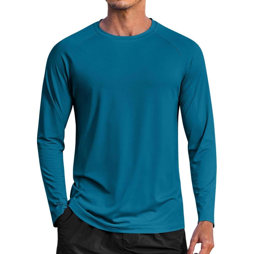 imageCOOFANDY Mens Sun Protection Shirts Long Sleeve Rash Guard Swim TShirts Lightweight Quick Dry Fishing ShirtsLake Blue