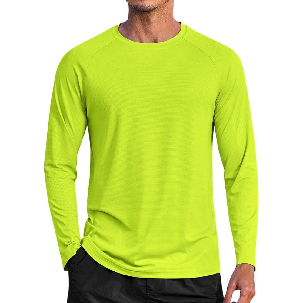 imageCOOFANDY Mens Sun Protection Shirts Long Sleeve Rash Guard Swim TShirts Lightweight Quick Dry Fishing ShirtsLemon Green