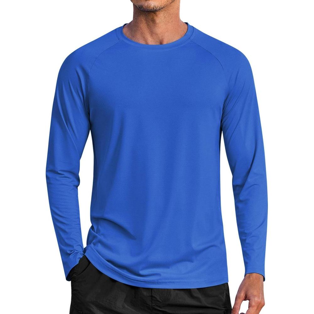 imageCOOFANDY Mens Sun Protection Shirts Long Sleeve Rash Guard Swim TShirts Lightweight Quick Dry Fishing ShirtsRoyal Blue