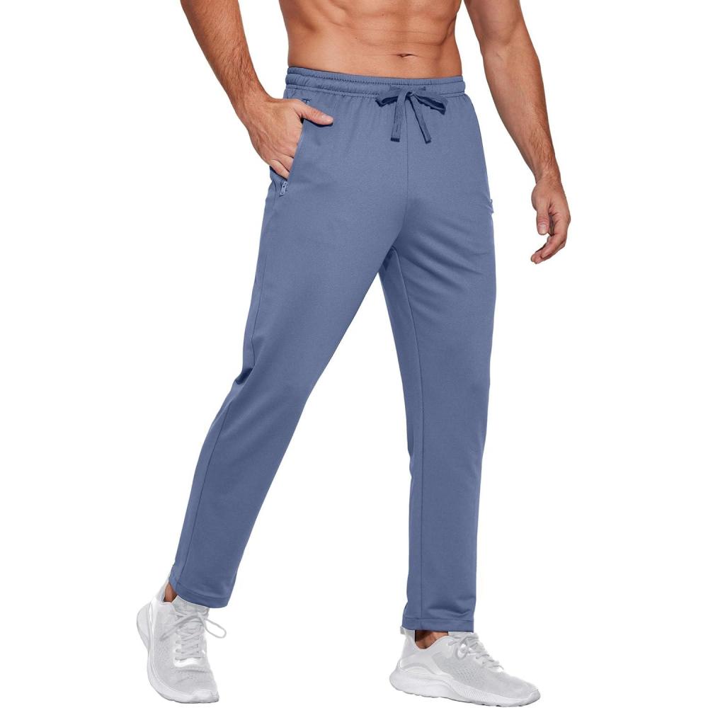 imageCOOFANDY Mens Sweatpants Open Bottom Lightweight Athletic Running Joggers Gym Workout Pants with Zipper PocketsGrey Blue
