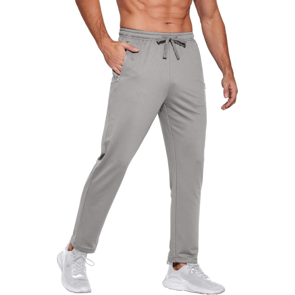 imageCOOFANDY Mens Sweatpants Open Bottom Lightweight Athletic Running Joggers Gym Workout Pants with Zipper PocketsLight Grey