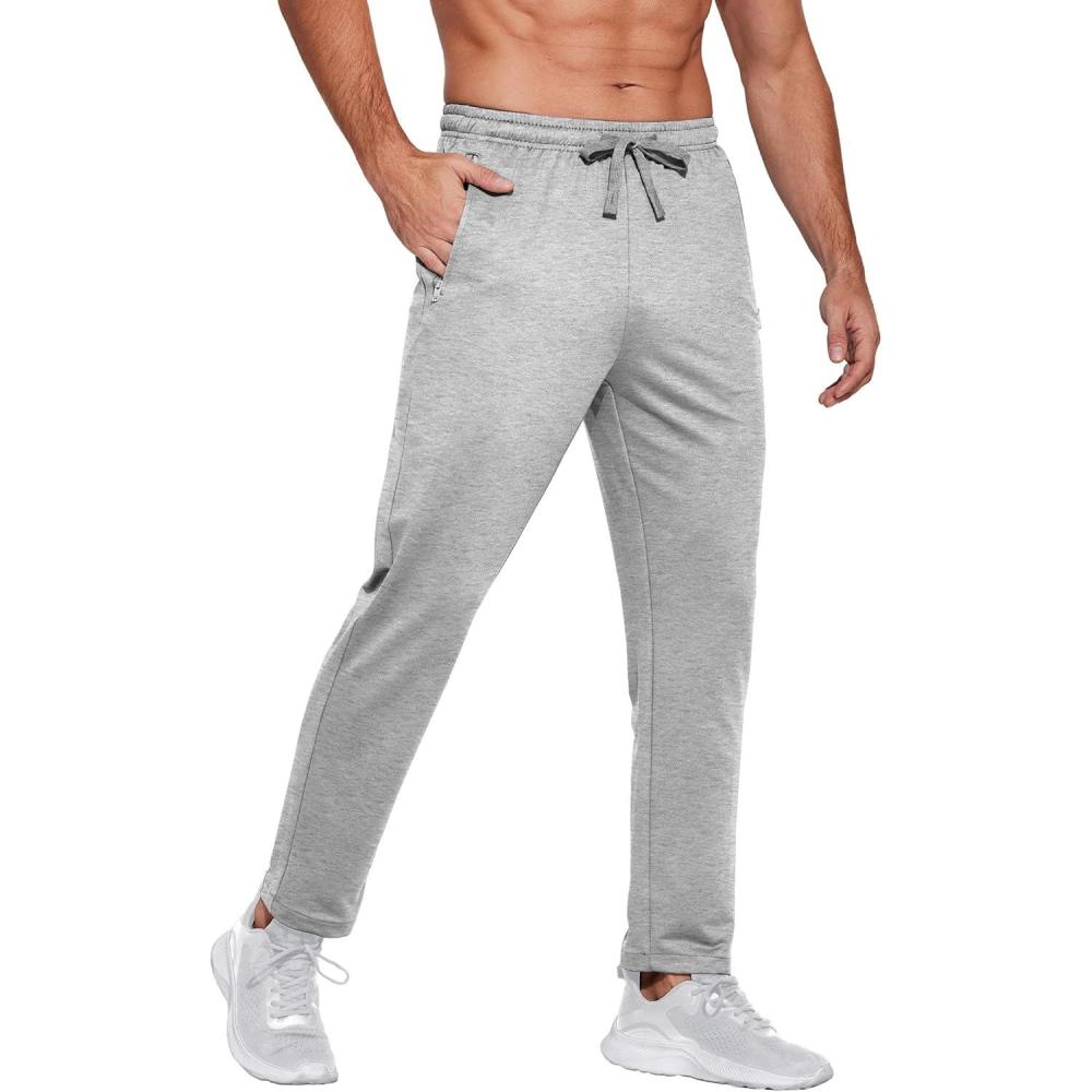 imageCOOFANDY Mens Sweatpants Open Bottom Lightweight Athletic Running Joggers Gym Workout Pants with Zipper PocketsLight Heather Grey