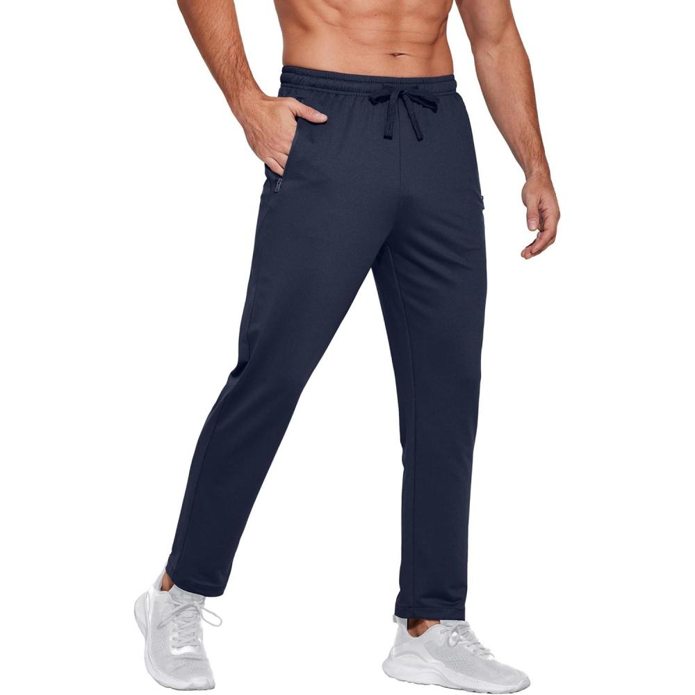 imageCOOFANDY Mens Sweatpants Open Bottom Lightweight Athletic Running Joggers Gym Workout Pants with Zipper PocketsNavy Blue