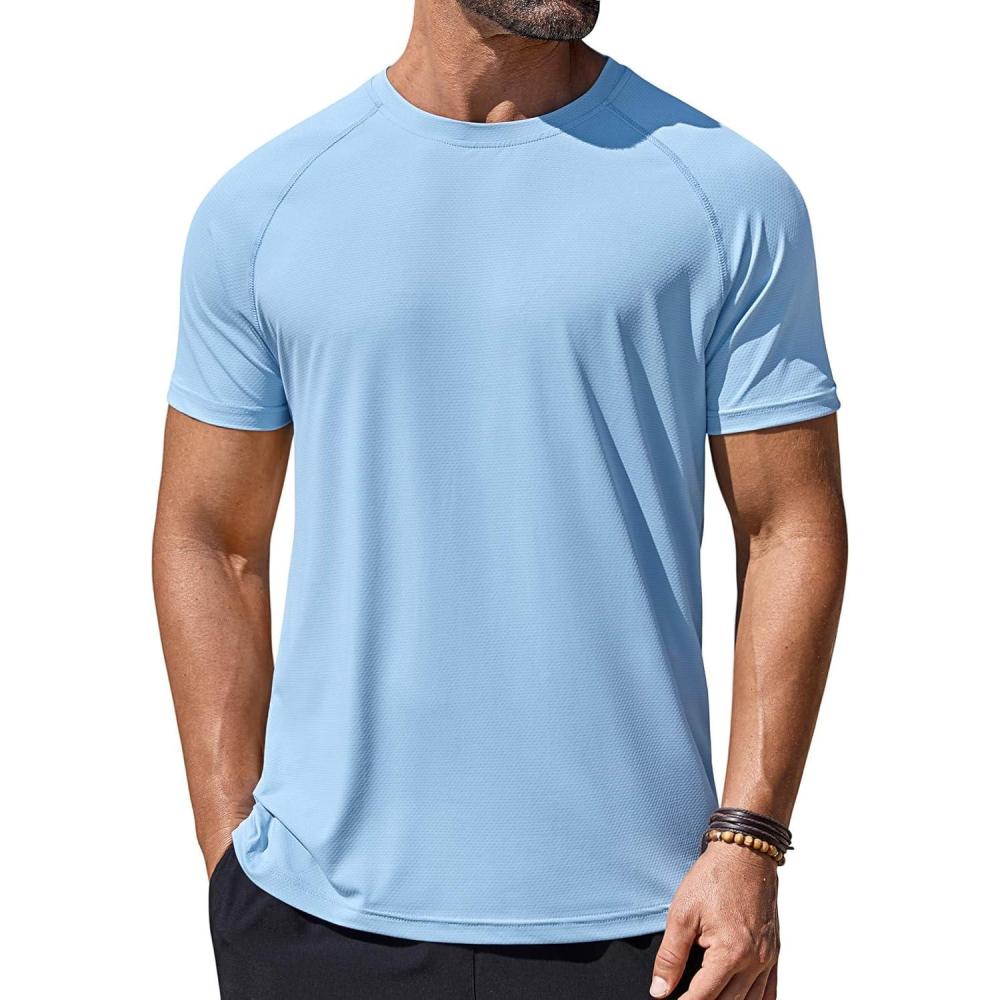 imageCOOFANDY Mens Swim Shirt Short Sleeve UPF 50 Sun Protection Shirt Rah Guard Athletic Quick Dry T ShirtsBlue