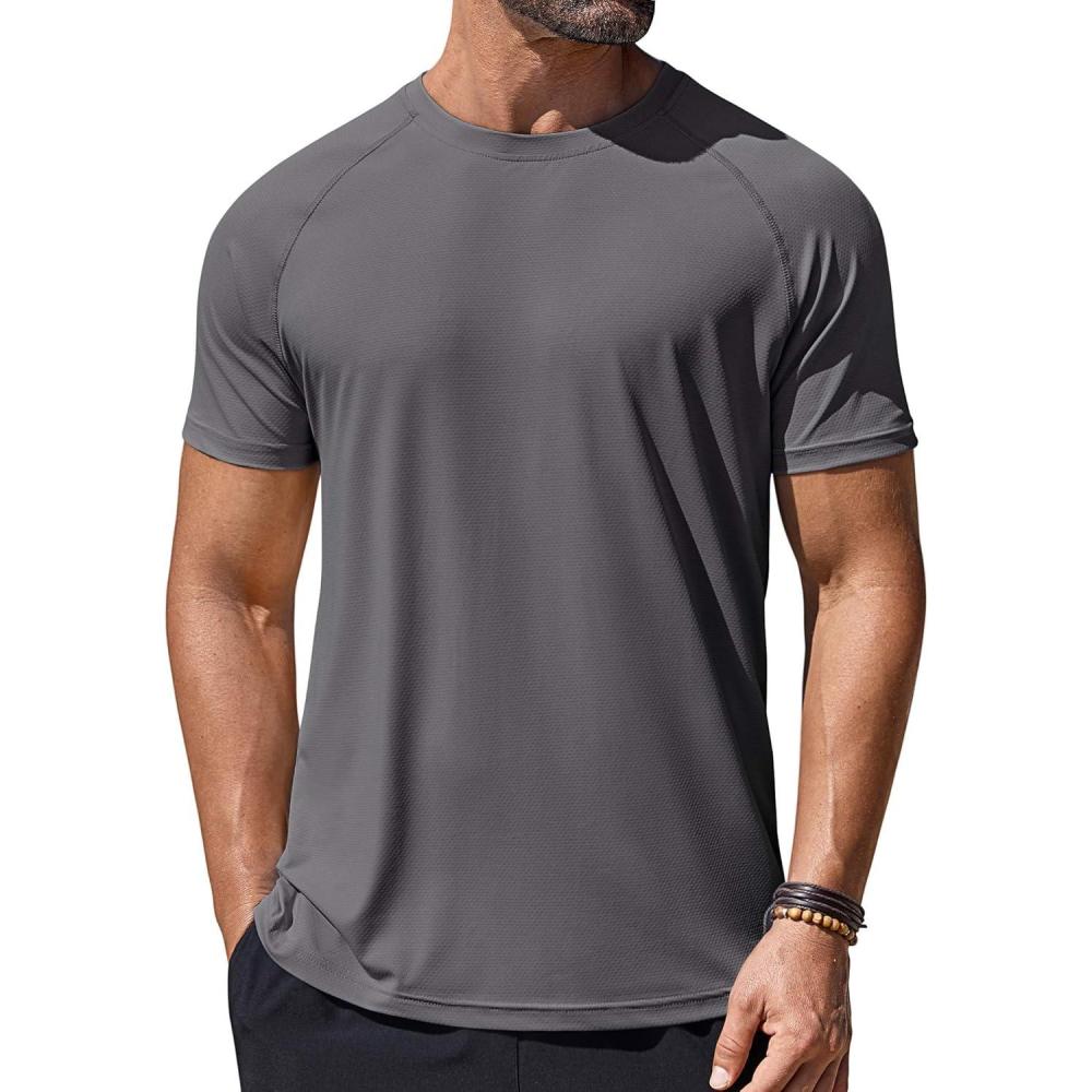 imageCOOFANDY Mens Swim Shirt Short Sleeve UPF 50 Sun Protection Shirt Rah Guard Athletic Quick Dry T ShirtsDeep Grey